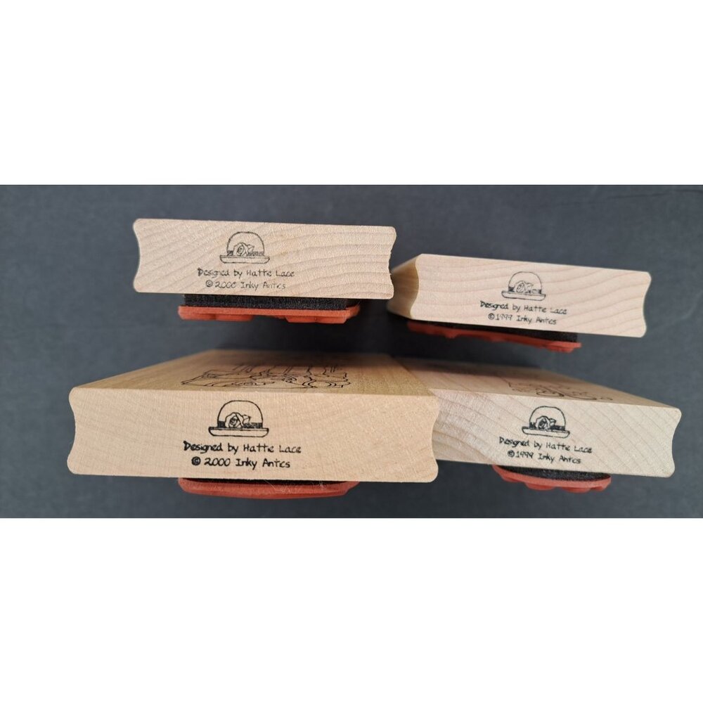 Vintage Inky Antics Rubber Stamps Hattie Lace Lot Of 4 Large Best Bud Hatbox New - Picture 4 of 7